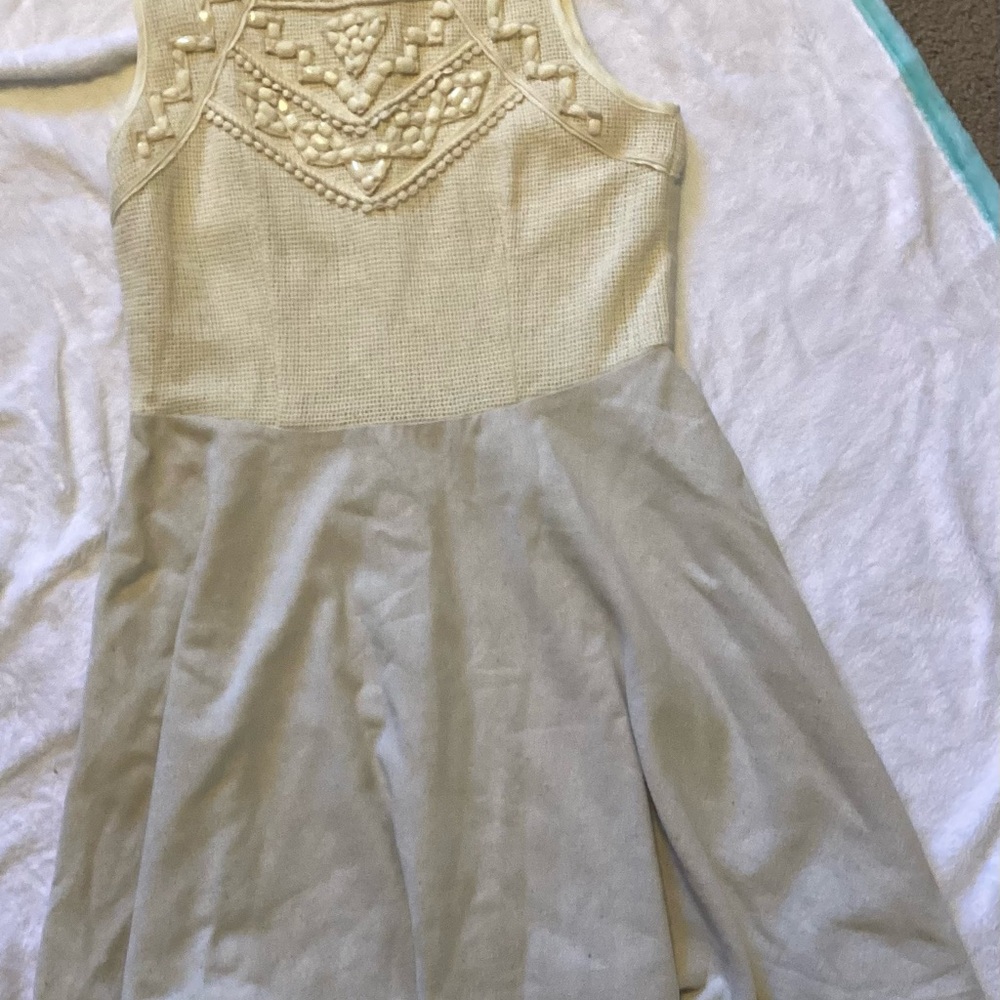 Greylin Anthropologie Beaded Ivory Embroidery Embellished A-line Dress Sz M